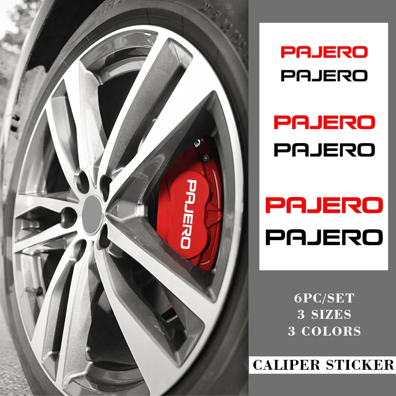 6Pcs Modified Car Wheel Caliper Stickers Brake Decals for Mitsubishi Pajero Logo ASX EVO Montero Mirage Outlander Galant Lancer