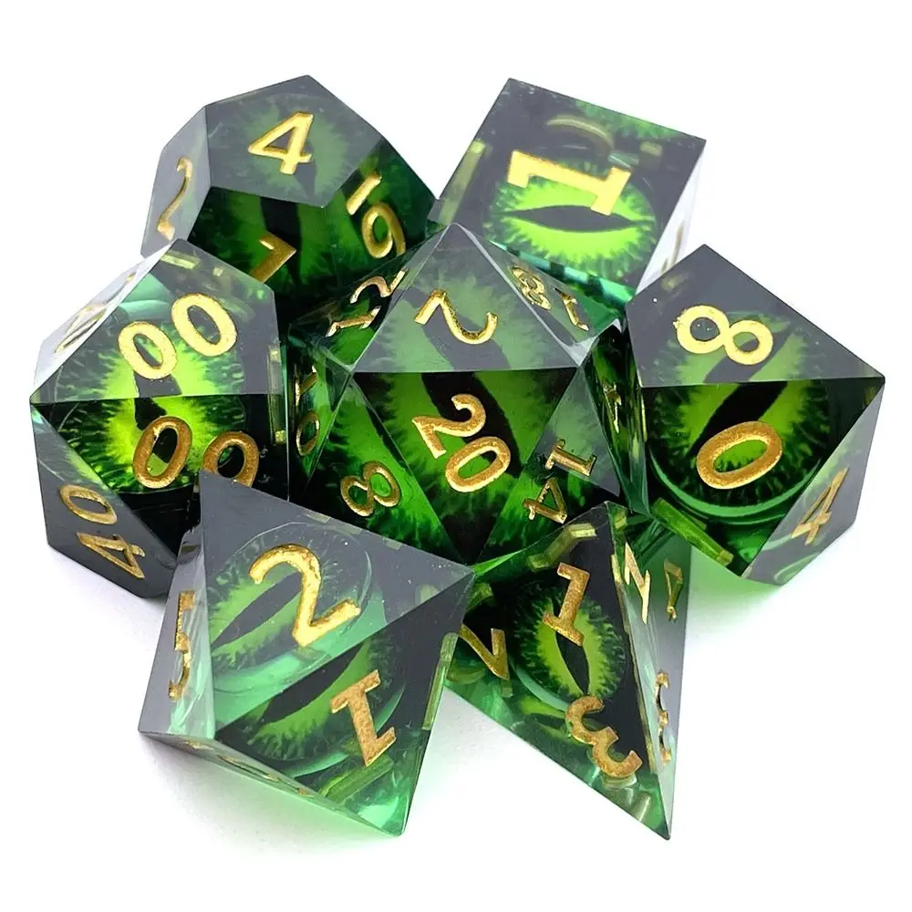 7Pcs Green Eye Decor Polyhedral Resin Dice Set Table Games Dices Accessory D6 D8 D10 D12 D20 For D&d DND