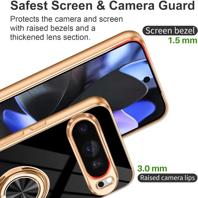 غطاء هاتف أنيق ناعم من مادة البولي يوريثان الحراري مطلي بالذهب لهاتف جوجل بيكسل 10 9 8 Pro XL حافظة حماية مغناطيسية للسيارة بلون واحد