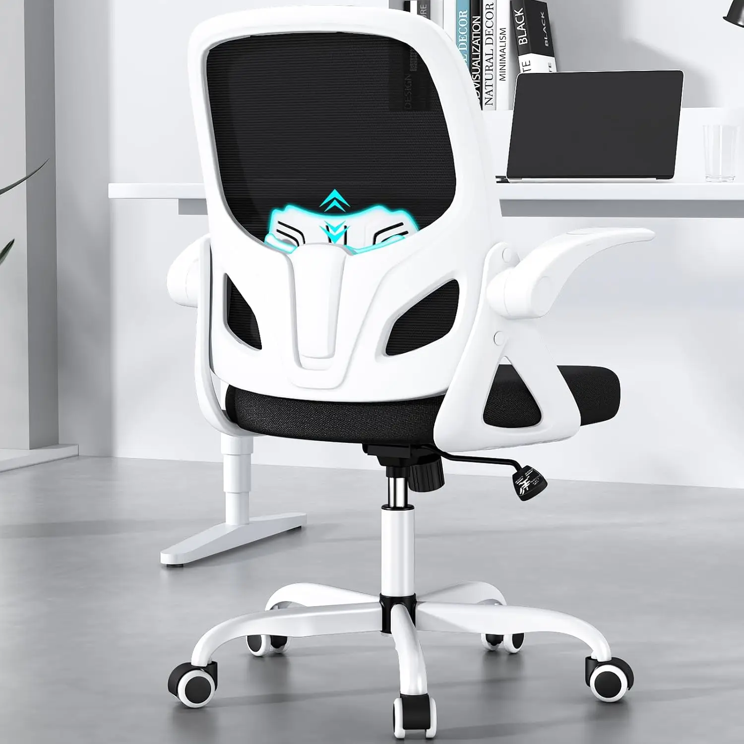 

Modern Ergonomic Home Office Chair with Lumbar Support, Breathable Mesh Back, Adjustable Armrests - White