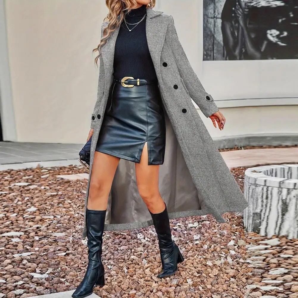 Outono inverno moda feminina duplo breasted casaco de lã feminino longo trench coats senhora jakcet ﻿ Sobretudo