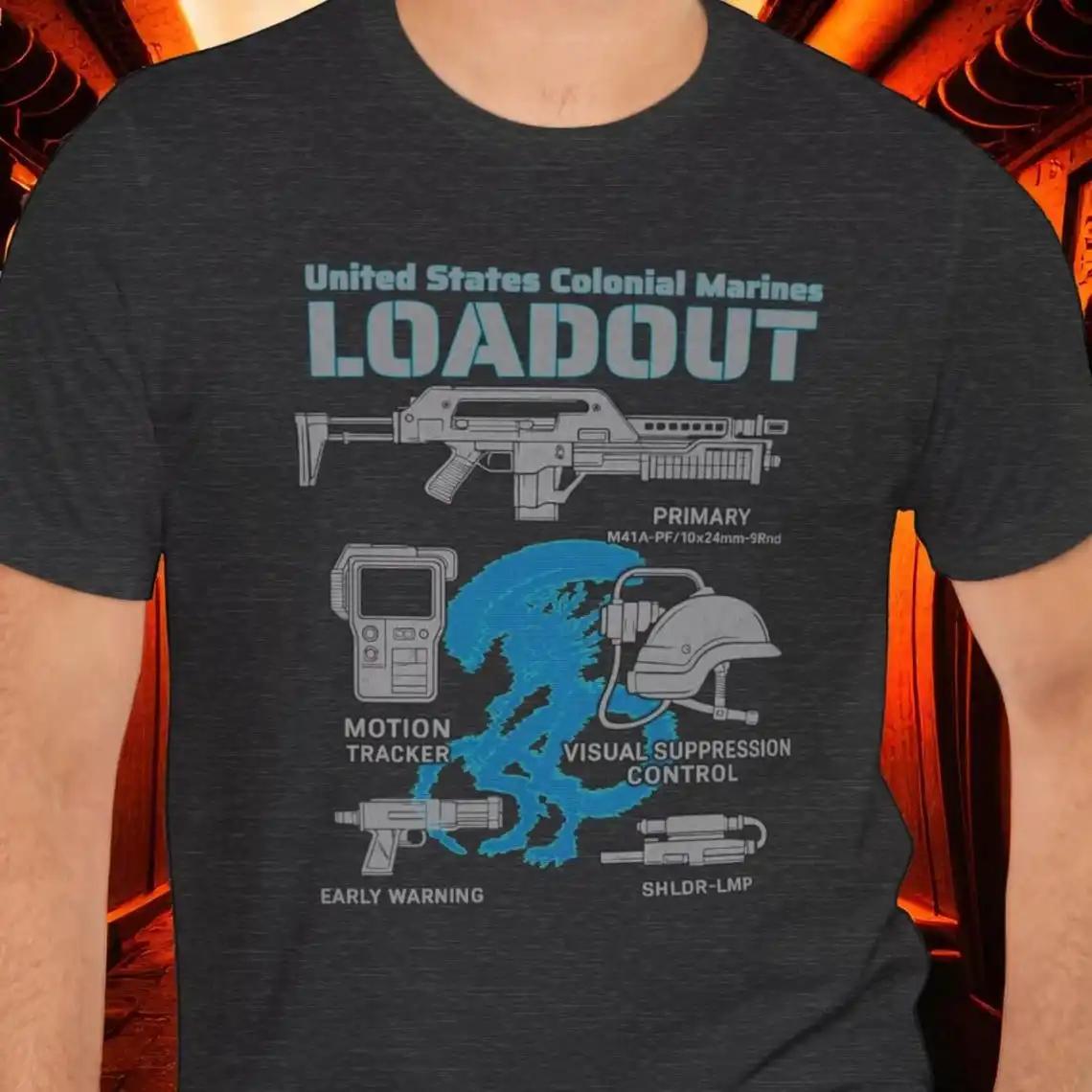 

Aliens Colonial Marines Loadout Retro Graphic T-Shirt Alien Xenomorph Retro sic fi Alien Movie Horror Monster Predator Tops