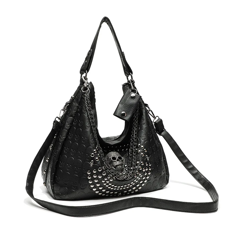 حقيبة يد جديدة على الطراز القوطي للنساء حقيبة حمل على طراز الدراجة النارية حقيبة سيدة كبيرة مثبتة عبر الجسم حقيبة كتف على شكل جمجمة C169