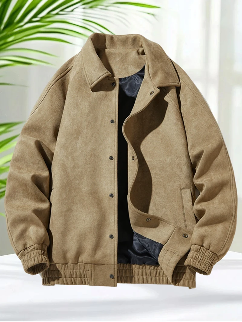 

Suede Leather Jacket Men Spring Autumn Turndown Collar Casual Jacket Men Streetwear Plus Size M-8XL for Big and Tall Men's Coats