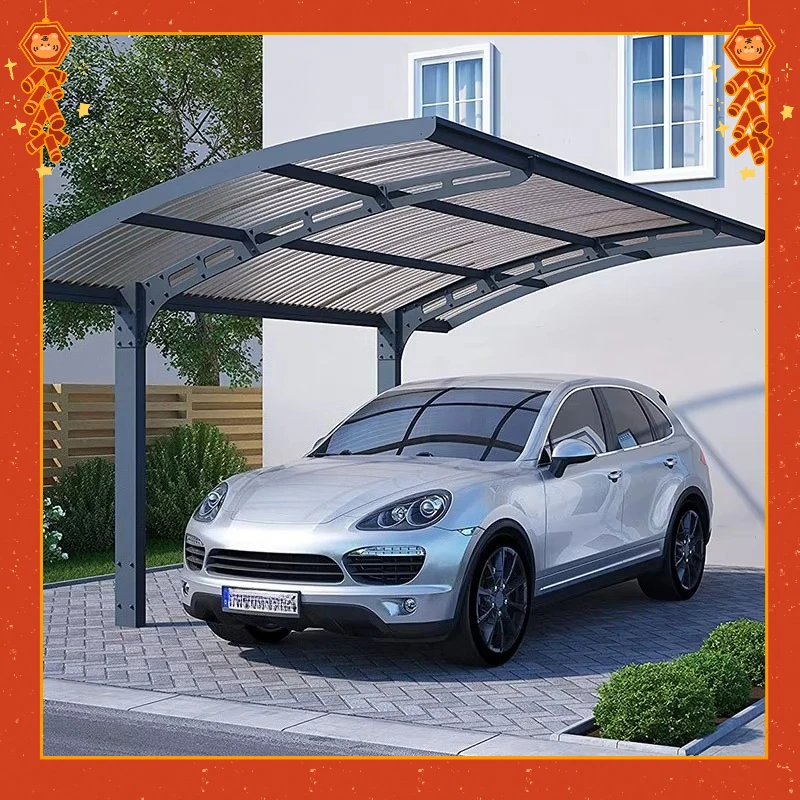 Modern metal single-sided carport with outdoor polycarbonate roof aluminum alloy frame pressure treatment for garage parking