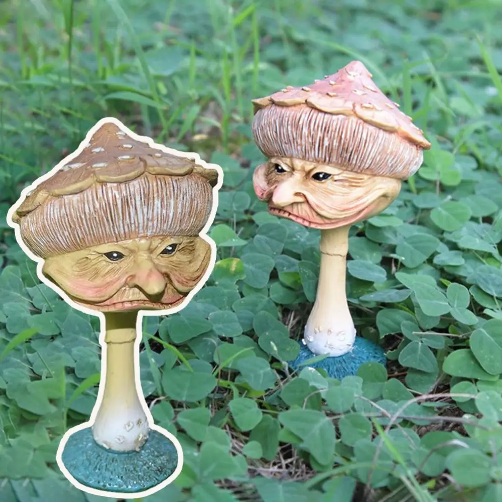 Cartoon Grandma Human Face Mushroom Sculpture Creative Lawn Decoration Figure Ornaments Resin Lifelike Garden Yard Decoration