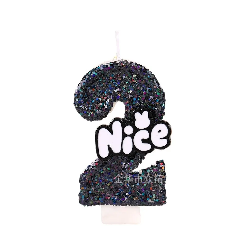 شموع أرقام عيد الميلاد السوداء. غير الصالحة للأكل اليدوية حفلة عيد ميلاد كعكة الديكور الحلوى المساعدة #1