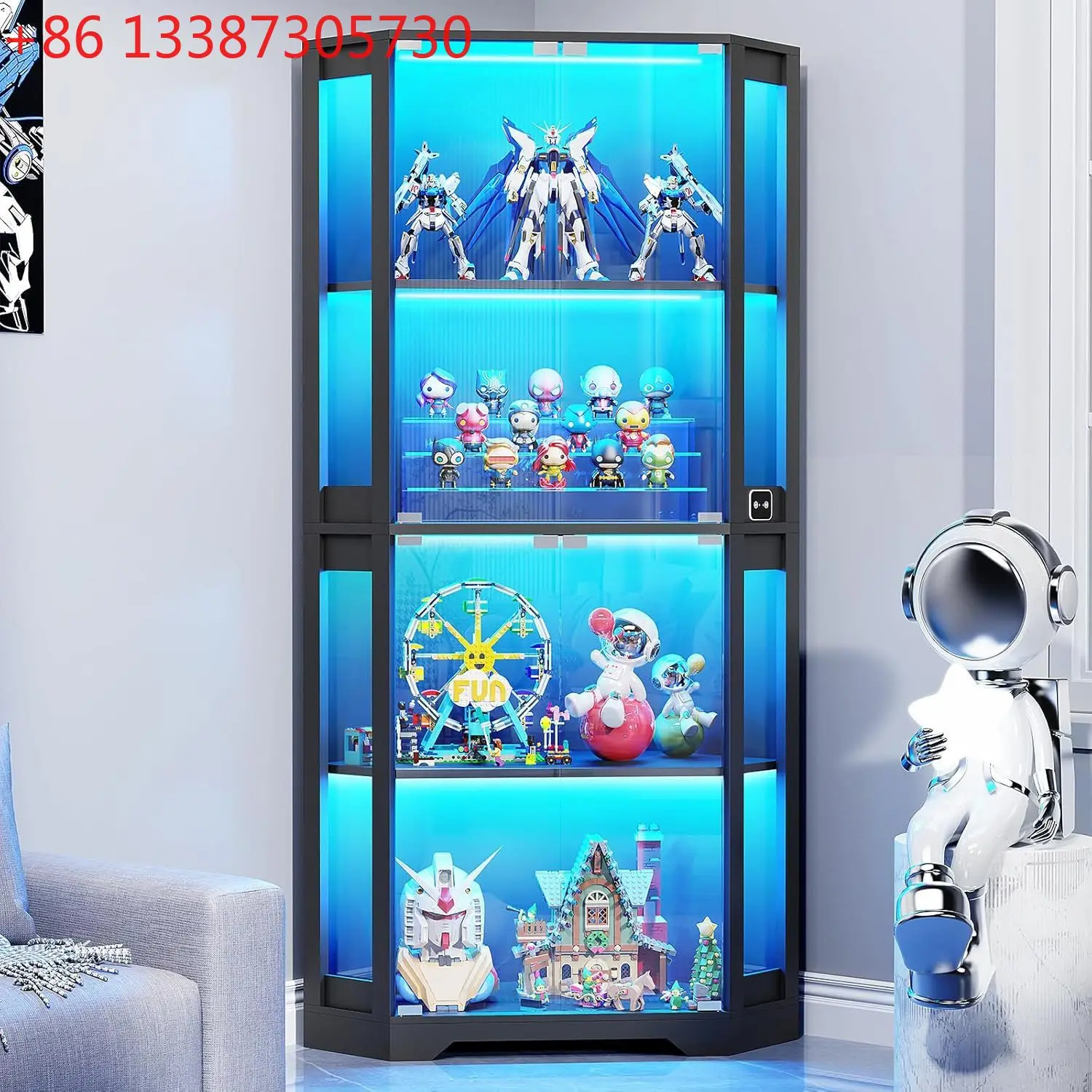 Corner display cabinet with glass door 1 with three-color lamp collection display cabinet