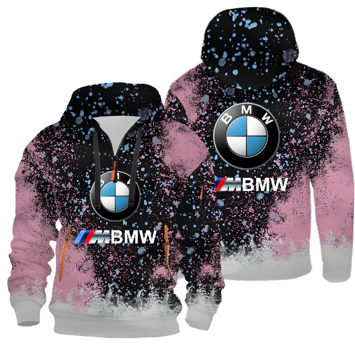 2025 New Rainbow Graffiti 3D Printing BMW Men And Women Y2K Fashion Thick Autumn And Winter Hoodie Oversized Street BMW Pullover