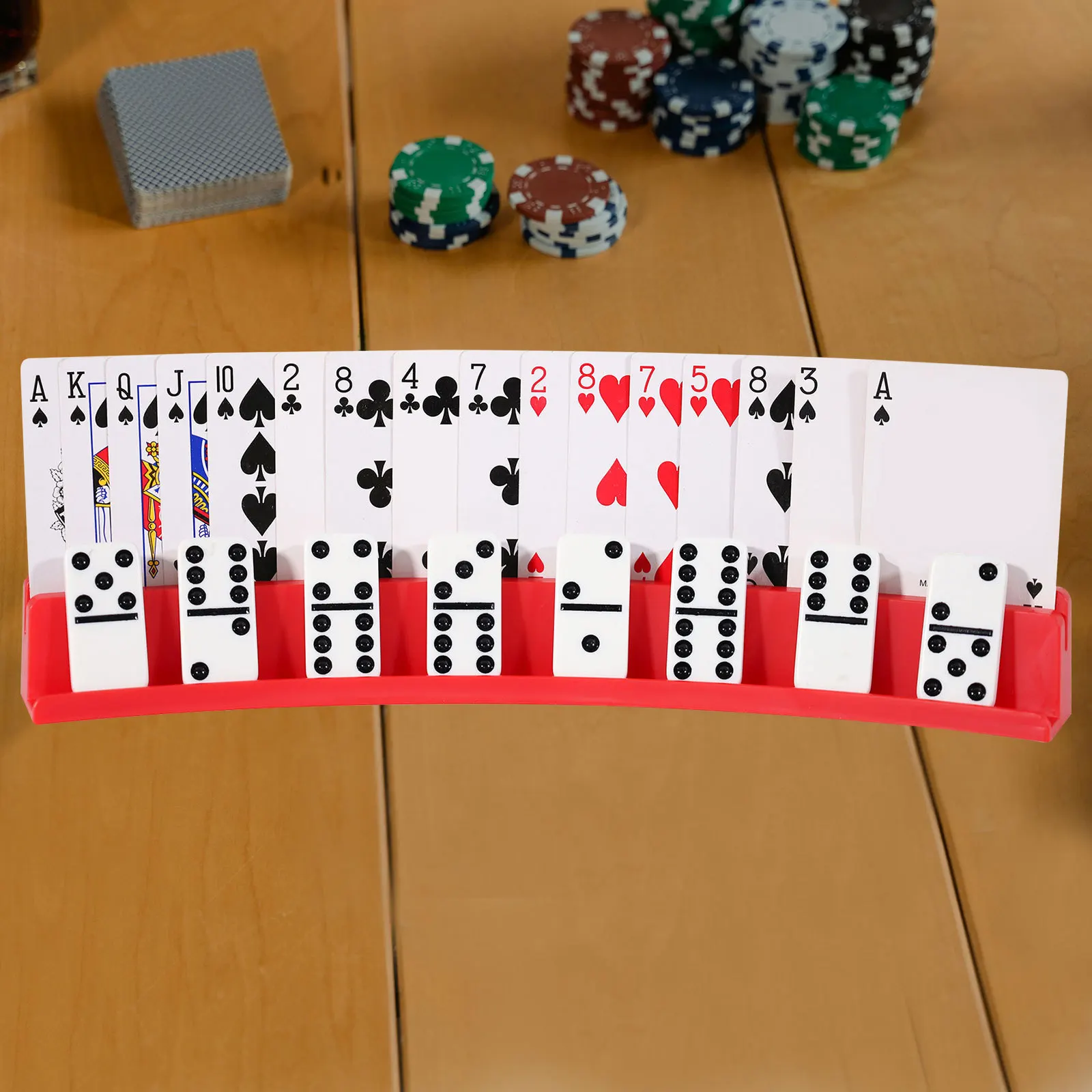 Domino Rack Playing Card Holder Multi-Function Compact Display Stand for Domino Tiles Bridge Cards Game Organizer Board Game