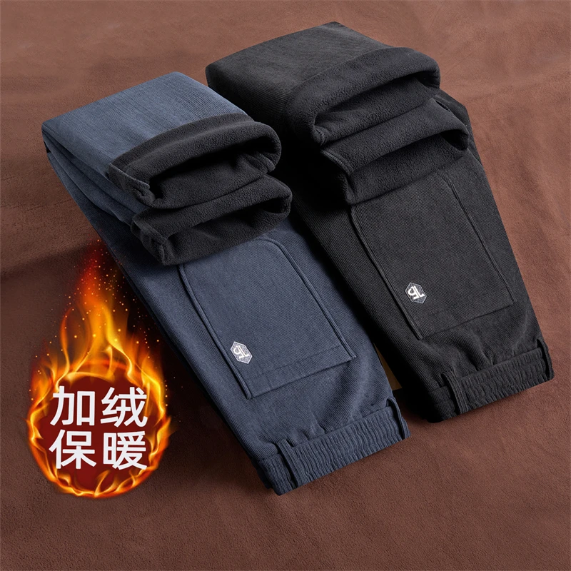 

Зимние флисовые теплые эластичные брюки мужские толстые корейские брюки с эластичной резинкой на талии мешковатые прямые спортивные штаны для бега на открытом воздухе мужские