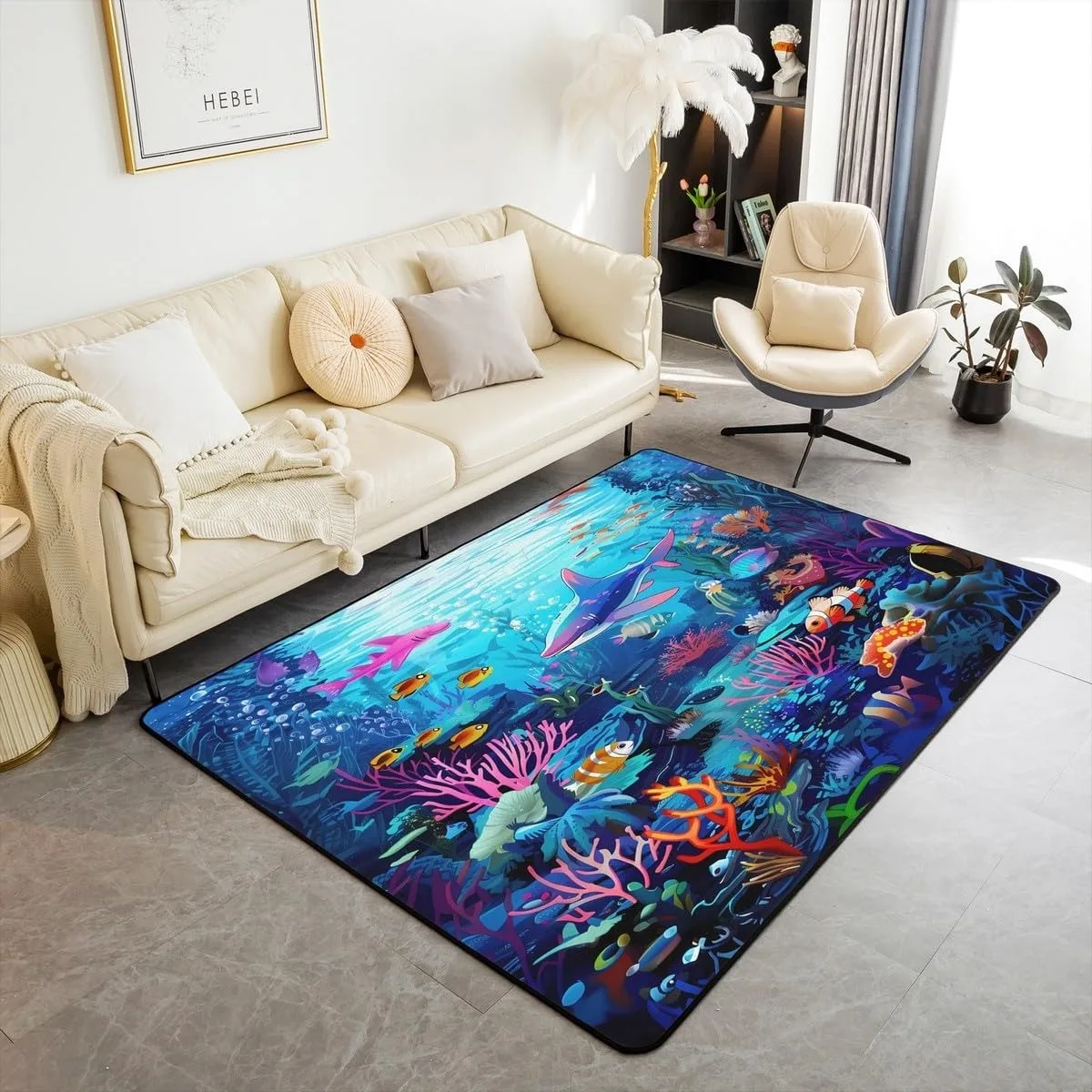 Coral Reef Carpet Luxury Living Room Bedroom Rug Sea Animal Floor Mat Ocean World Tropical Fish Dolphin Pattern Home Doormat
