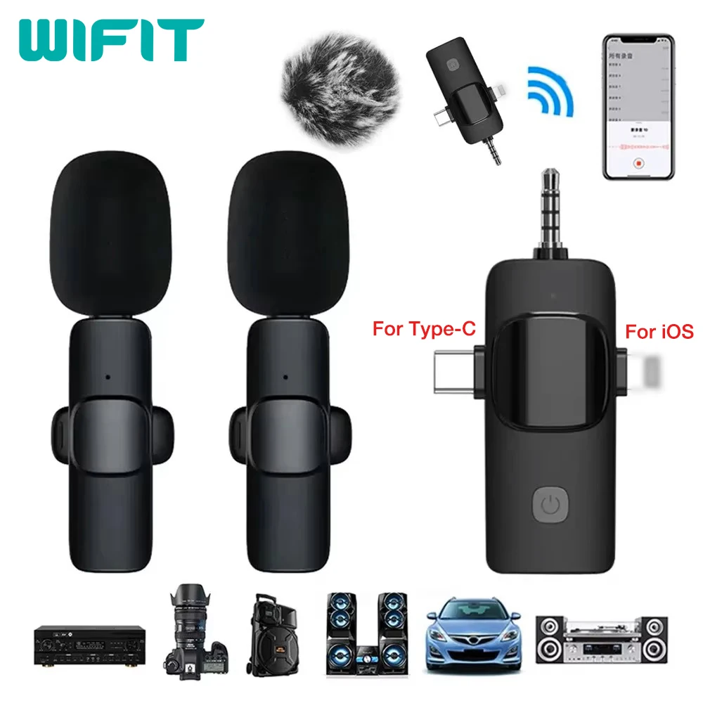 3 In 1 Wireless Lavalier Microphone for iPhone Android 3.5mm for radio Live Recording Noise Reduction Professional Mini Microph