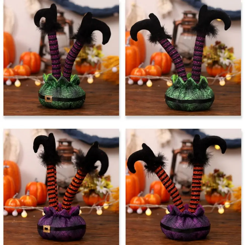 Decorative Halloween Witch Legs Ornaments Cotton Cloth Upside Down Witch Flying Feet Purple/Green Soft