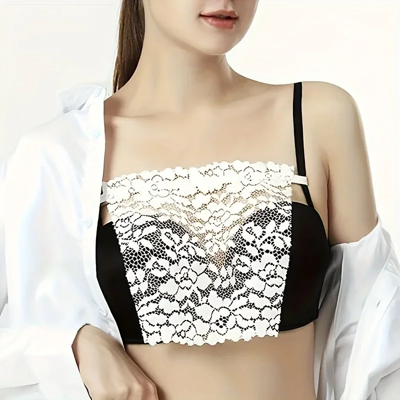 Women Lace Bra Cover Detachable Breast Cover Anti-Peeping Anti-Light Bralette Accessories Striped Pattern Removable Washable Inv