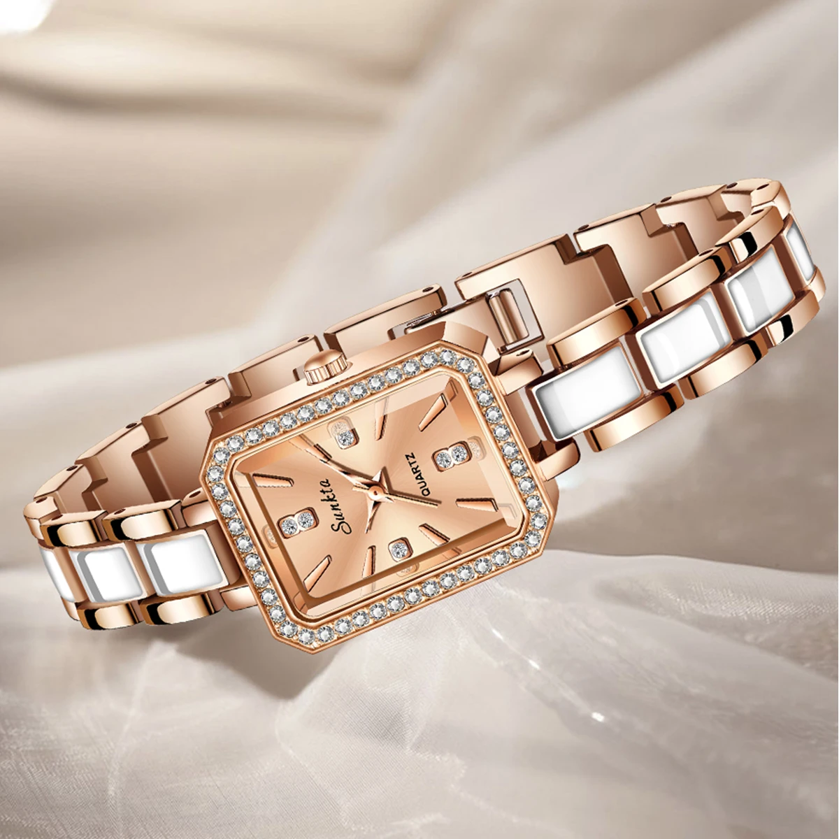 SUNKTA Hot Brand Stainless Steel Strap Watch Women Luxury Gifts Quartz Wristwatch Student Fashion Simple Square Quartz Watches