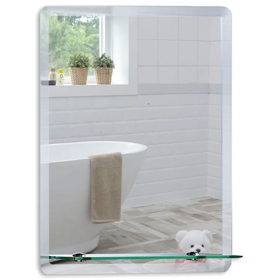 

Прямоугольное зеркало для ванной комнаты Mood с полкой, настенное, 16 x 20 дюймов, безрамное, современный усилитель, стильный дизайн, с Contemporary Be