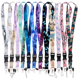 Starry Sky Neck Strap Lanyards for Keys Sakura Marble Stripe Keychain ID Credit Card Hang Rope Lariat Accessories Gift Wholesale