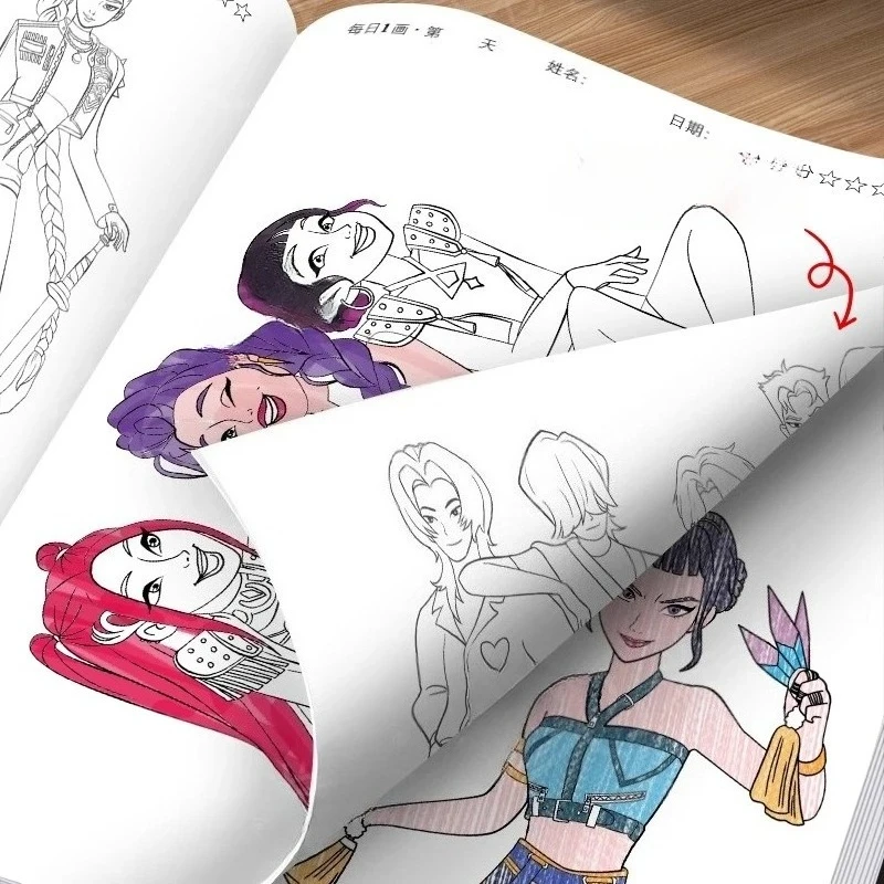 Kpop شيطان الصيادين تتبع اللوحة أنيمي الكرتون خط رسم الأطفال رسم تلوين كتاب صور هدايا عيد الأطفال