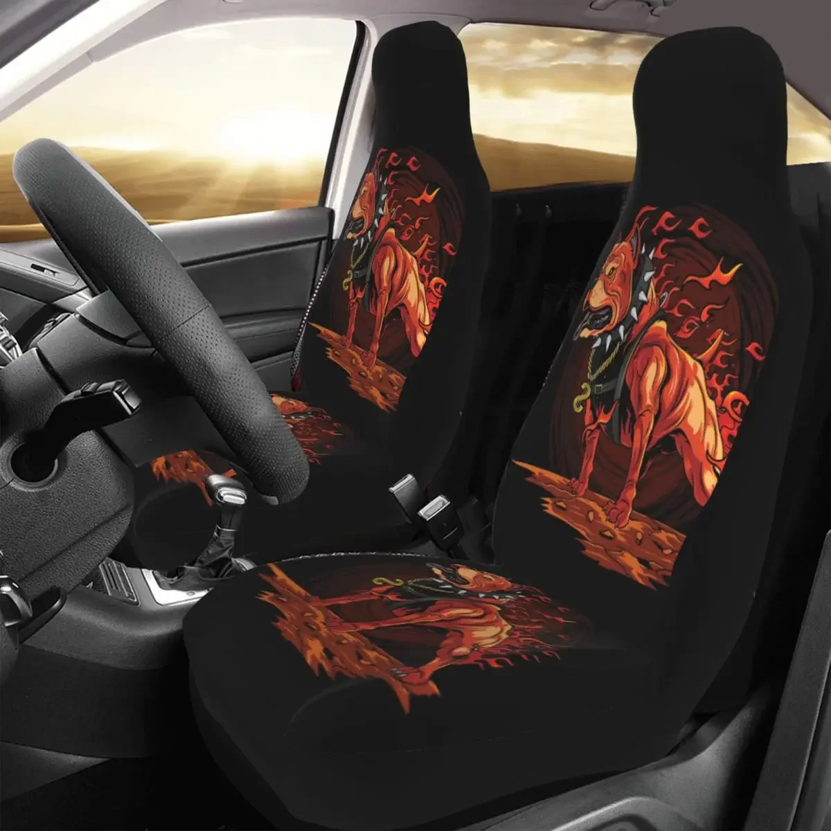 Dog Fire Pitbull From Hell Artwork Vector Car Seat Cover Custom Printing Universal Front Protector Accessories Cushion Set