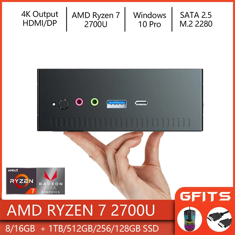 Amd ryzen 7 mini computador com vega gráficos 4k uhd nvme ssd desktop gaming