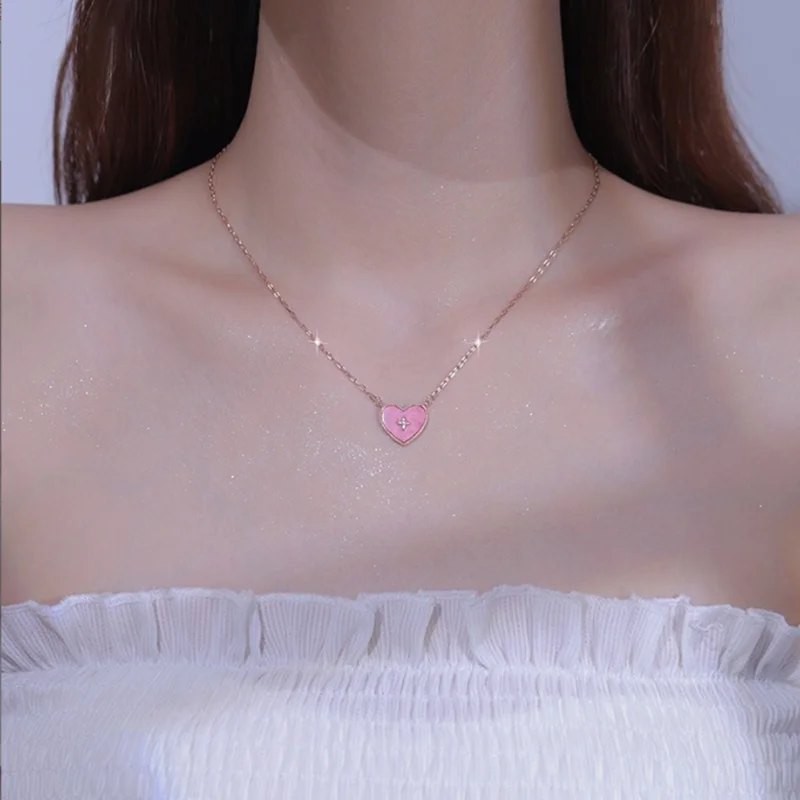 Pink Love Necklace for Women's Light Luxury and Small Design Sense Starlight Clavicle Chain 2022 New Fashion Sense