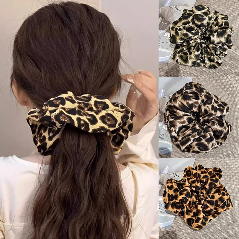 Korean Vintage Leopard Print Hair Band High Elastic Large Hair Ties Rope Ponytail Headwear Women Creative Fashion Hair Accessory