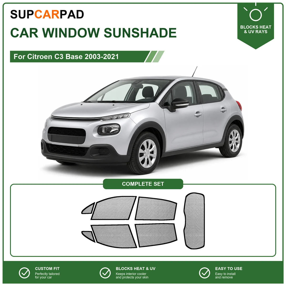 For Citroen C3 Base 2003-2021 Full Set Car Window Sunshades UV Block Privacy Heat Insulated Foldable Car Curtain