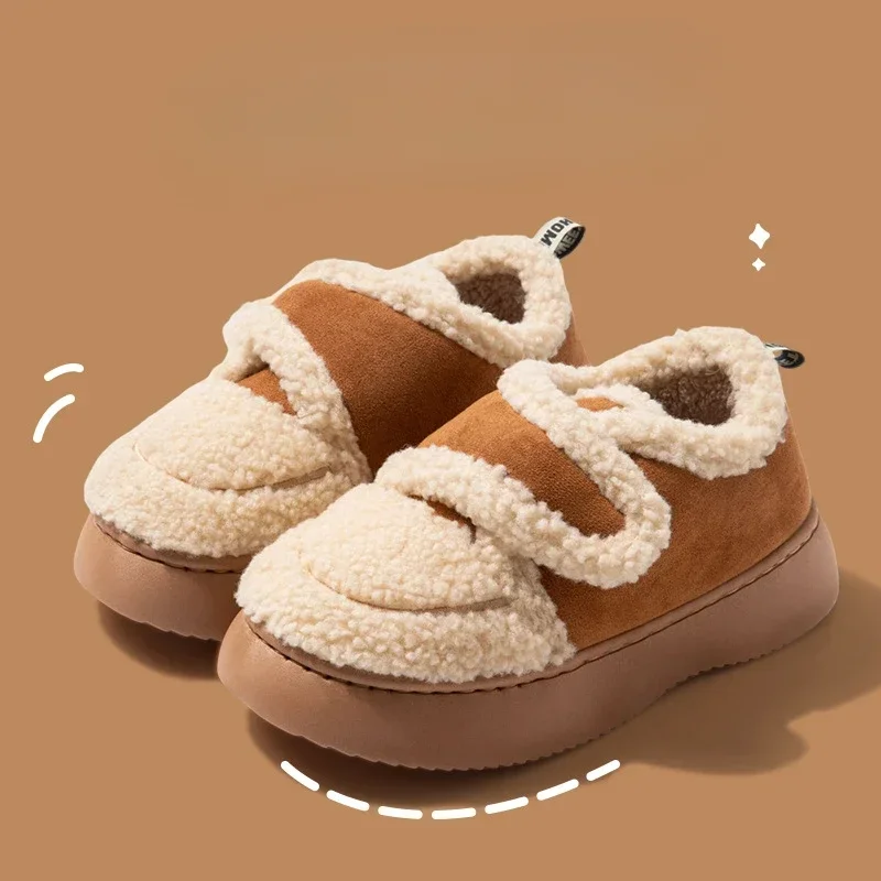 Warm Lamb Wool Cotton Padded Shoes Women New Flat Thicken Plush Winter Boots Woman Non Slip Thick Bottom Ankle Snow Boots