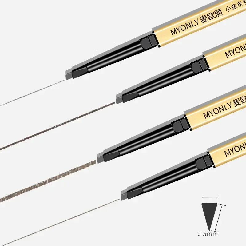 Lápiz de cejas con barra dorada pequeña, resistente al agua y al sudor, no decolorante, duradero, núcleo ultrafino, potenciador de cejas femenino, color gris, 1 ud.