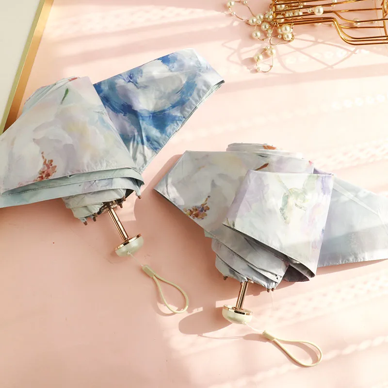 

RDASEG Fairy Romantic Water Ink Print Ultra-light Five-fold Double-sided Printing Women's Sunshade Umbrella Sun Protection