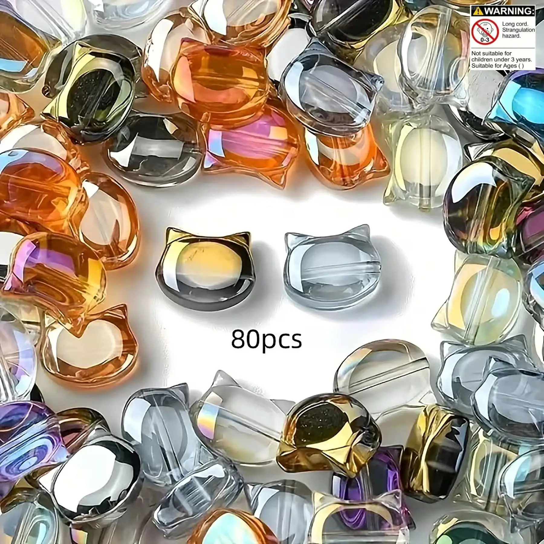 80 Beads & Bead Assortments | 10mm Unique Kitten's Head Glass Beads, Handmade DIY Jewelry Making Materials, Randomly Mixed Color