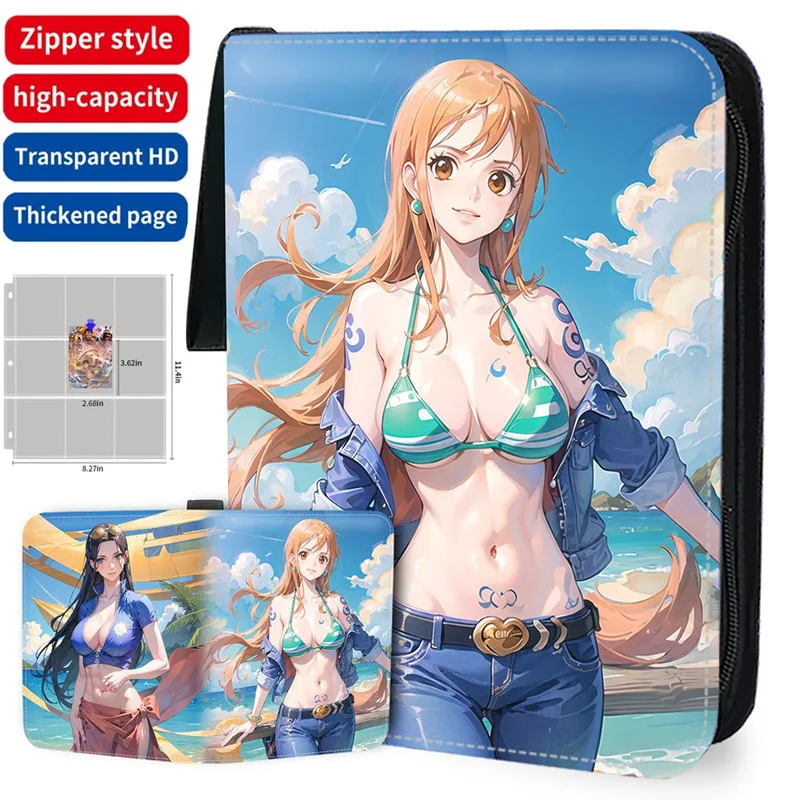 

One Piece Cards Binder Holder Book Folder PU Skin Zipper Anime Cartoon Trading Card Binder Collector with 50 inner Pages