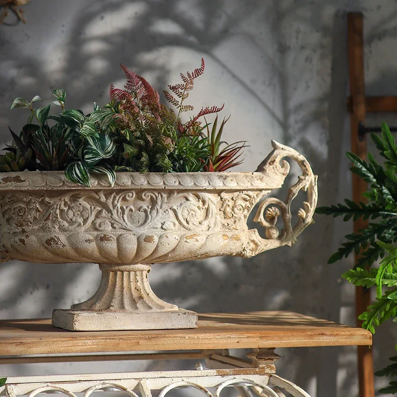 Antique European Jardiniere Planter, Large for MgO Centerpiece Bowl, French Style Pedestal Vessel for Console Table, Dining Room