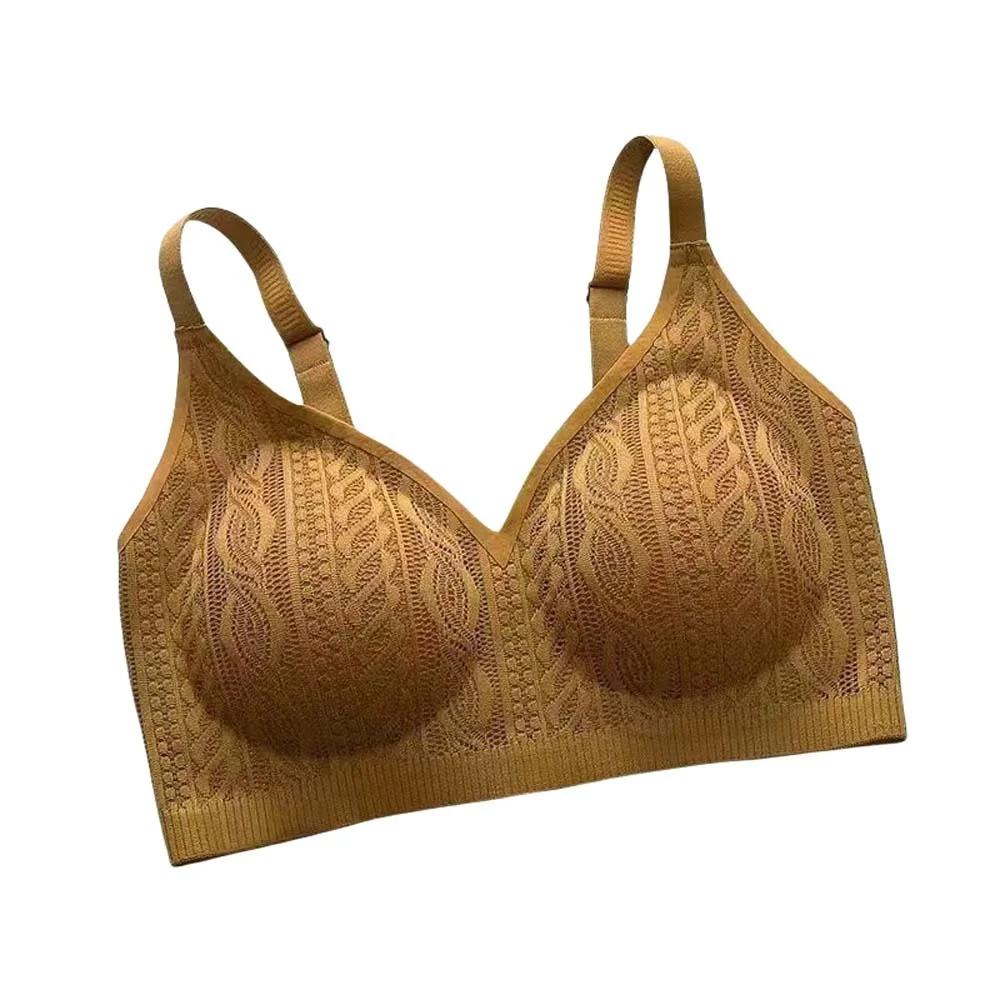 

Woven Lace Wireless Deep V Bra Shockproof Close-fitting Push Up Underwear Anti-sagging Gathered Breasts Brassiere for Women Yoga