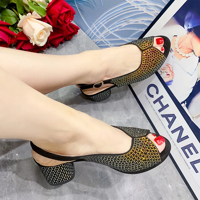 Rhinestone chunky platform heels store