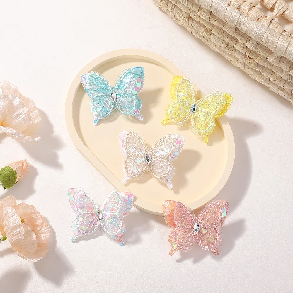 6PCS Neue Pailletten Schmetterling Elastische Haarbänder Mädchen Binden EINEN Pferdeschwanz Kinder Haar Zubehör Nette Kinder HairTies Baby headwear