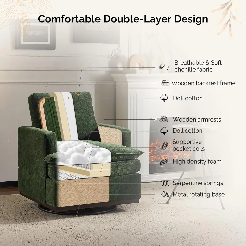 منتصف القرن الحديث 360 °   كرسي دوار مع وسائد مقعد بطبقة مزدوجة، وأريكة مربعة واحدة مريحة، ونادي منجد