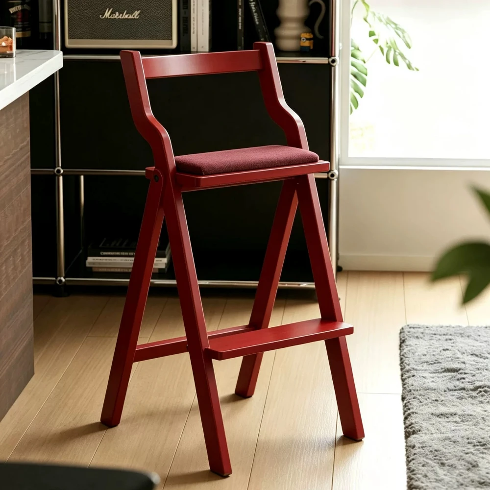 Antique Solid Wood Bar Stool Retro Dining High Chair Creative Foldable Stool Small Household Step Ladder  counter stool
