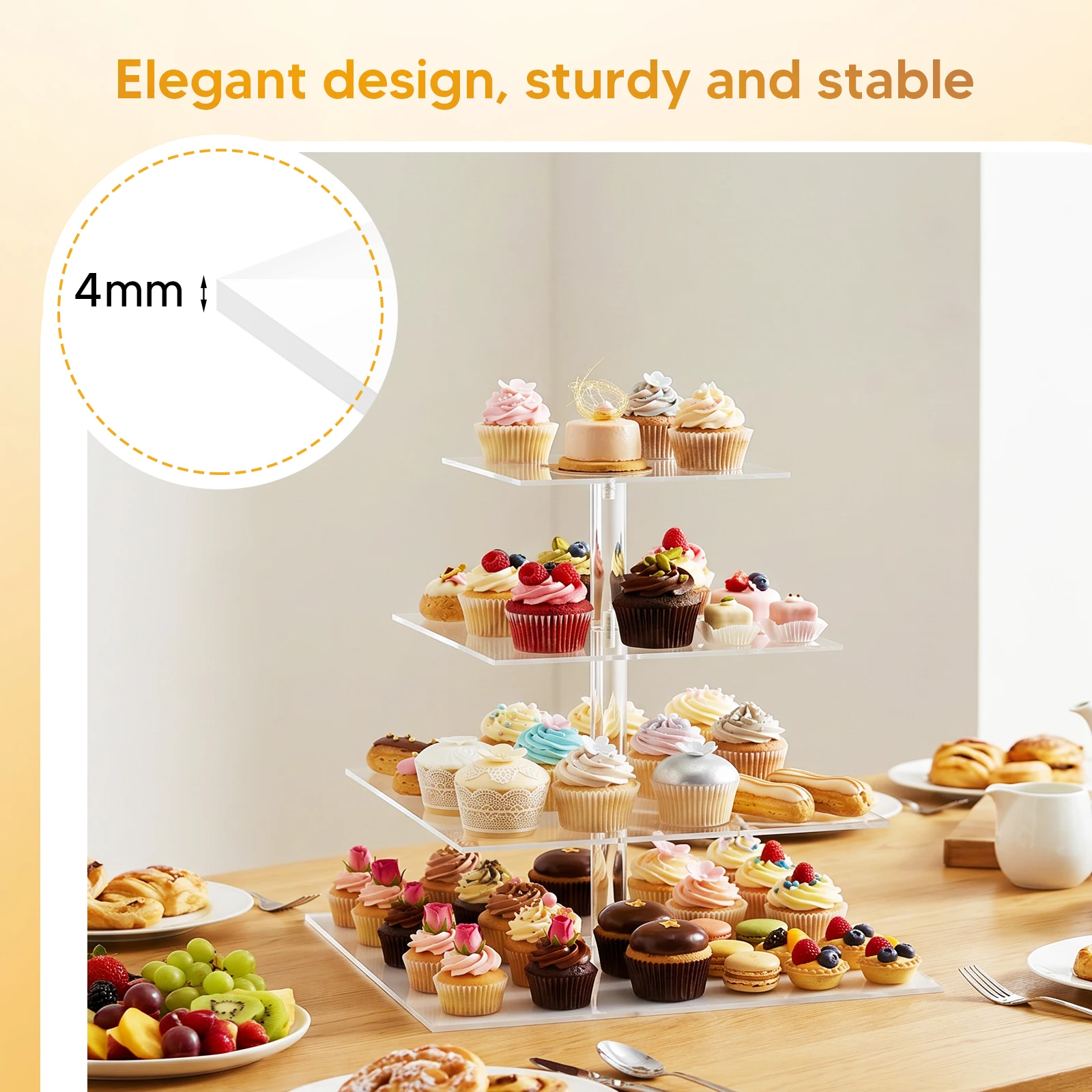 Cupcake Stand Tier - 4 Katlı Şeffaf Cupcake Standı, Şeffaf