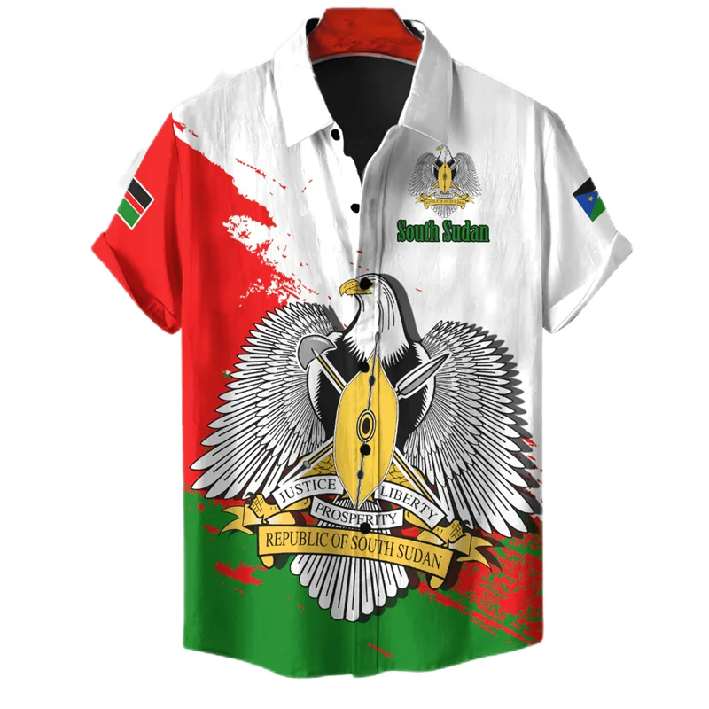 Africa South Sudan Map Flag 3D Print Shirts For Men Clothes National Emblem Beach Shirts Patriotic Coat Of Arms Blouses Male Top