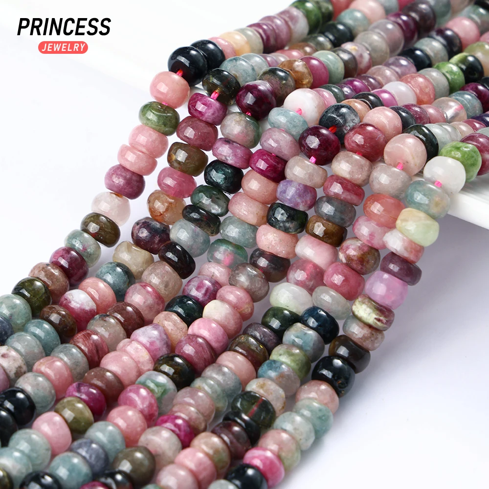 

A++ Natural Colorful Tourmaline Rondelle Beads 4*6mm/5*8mm Loose Gemstone Crystal Beads for Jewelry Making DIY Accessories