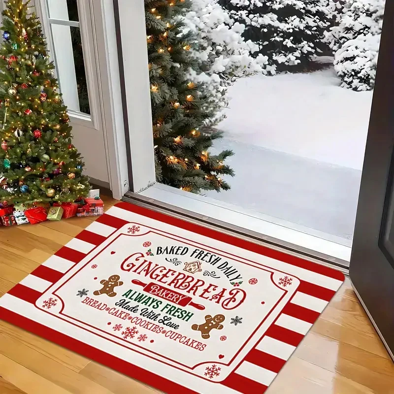 

VIKAMA Christmas Gingerbread Man Doormat Non-Slip Machine Washable Entrance Hallway Bedroom Rug Home Decor