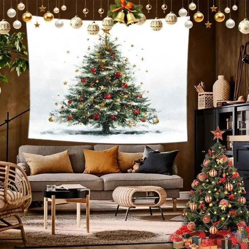 VIKAMA Christmas Wall Tapestry Tree Elk Gift Box Backdrop Polyester Wall Hanging Festival Bedroom Dorm Living Room Home Decor
