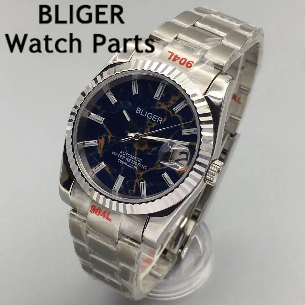 BLIGER 36 مللي متر 39mmNH35A ساعة رجالية أوتوماتيكية إطار أزرق أخضر الهاتفي الياقوت الزجاج المحار حزام الإنزلاق قفل