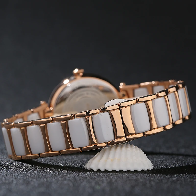 BERNY-Reloj de cuarzo de lujo para mujer, pulsera de cerámica con diseño de gloria de la mañana, elegante, resistente al agua