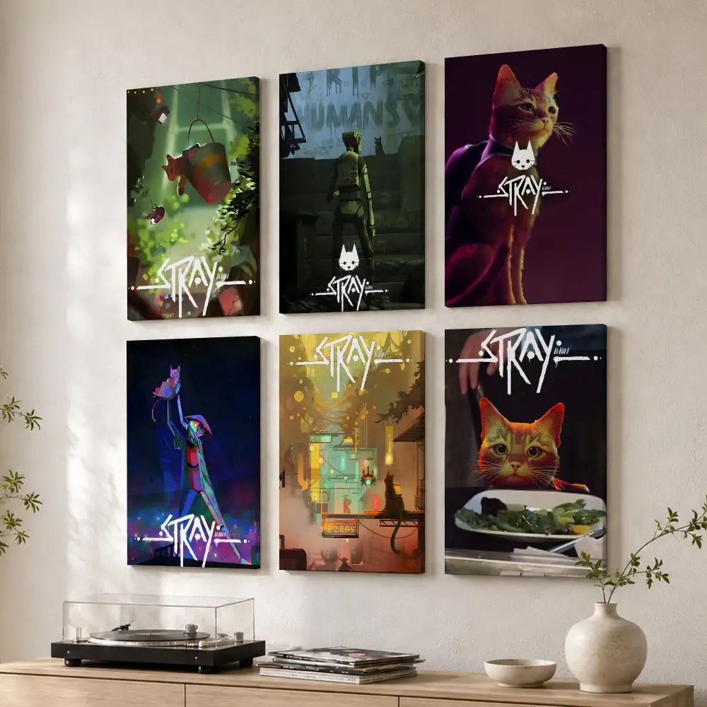 Video Game S-Stray Cool Framed Wall Painting Wood Canvas Poster For Living Room Bedroom Hallway Office Home Decor Gift