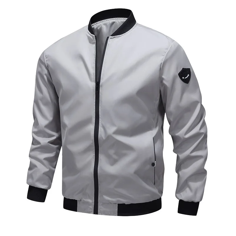 Spring and Autumn Casual Solid Color Men Jackets Zipper Stand Collar Pockets Coat Comfortable Fashionable Ribbed Hem Design Tops