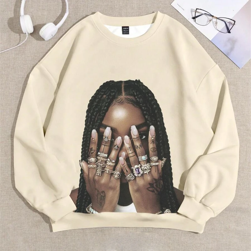 Minimalist Cartoon Graphic Sweatshirt For Women Round Neck Long Sleeve Sweatshirt Streetwear Personality Print Spring Hoodie