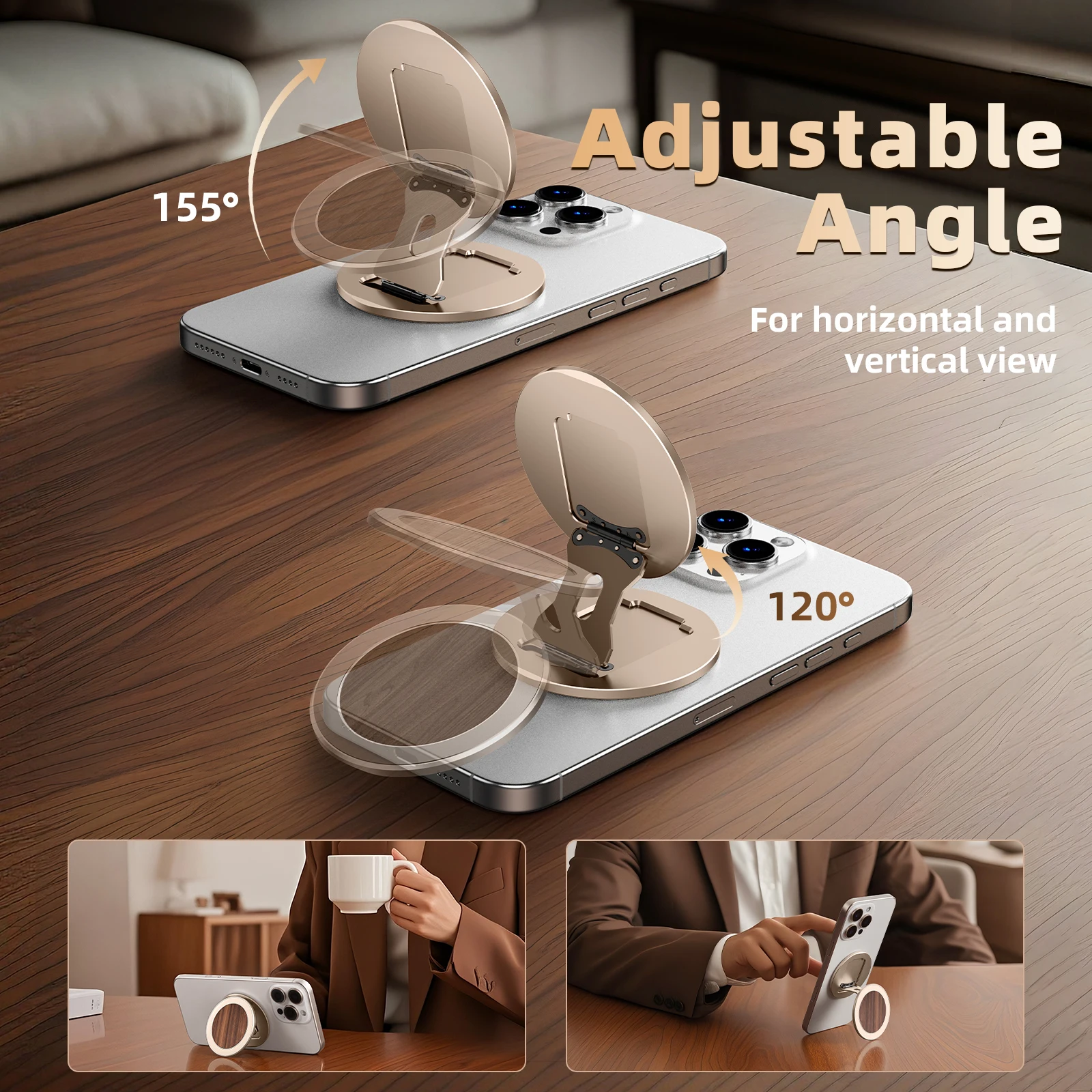 Oatsbasf Metalowy składany dwustronny uchwyt na telefon MagSafe do iPhone Samsung Uniwersalna regulowana podstawka kątowa z silnym magnesem